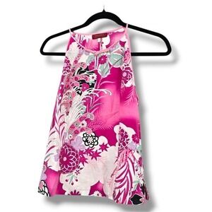 Silver Dragon Oriental Glamour Pink Floral Print Halter Neck Tank Top Size‎ XL